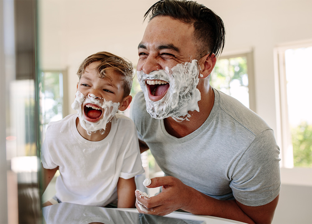 Dad and Son with Shaving Cream on Faces