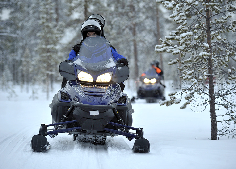 Men Snowmobiling
