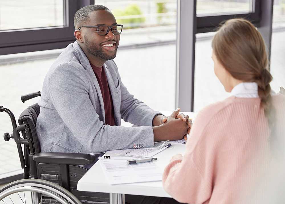 Handicapped Man Meeting with Young Woman